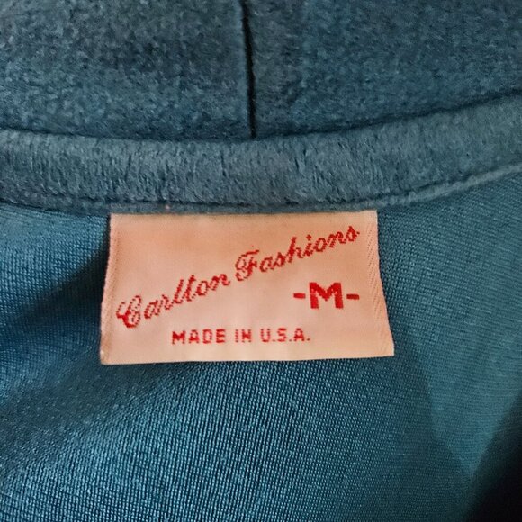 Vintage 1980s Robe Teal Blue Green M Made in USA Long Length Grandma Core - Picture 10 of 11